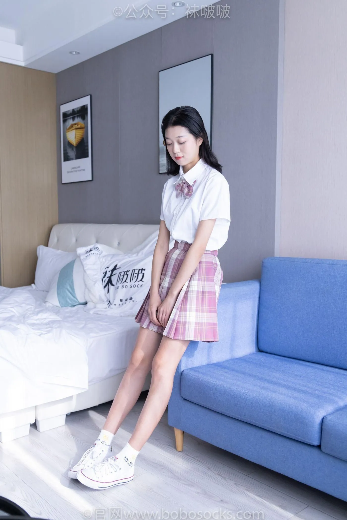 [BoBoSocks袜啵啵]NO.052 瑶瑶-JK制服、帆布鞋、白棉袜、裸足 [133P]插图6